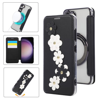 Floral Magnetic Electroplated Card Holder Vegan Leather Phone Case, For Samsung Galaxy S25 / S24 5G, For Samsung Galaxy S25+ / S24+ 5G, For Samsung Galaxy S25 Ultra 5G, For Samsung Galaxy S24 Ultra 5G, For Samsung Galaxy S23 Ultra 5G                   ...