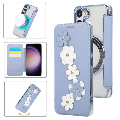 Floral Magnetic Electroplated Card Holder Vegan Leather Phone Case, For Samsung Galaxy S25 / S24 5G, For Samsung Galaxy S25+ / S24+ 5G, For Samsung Galaxy S25 Ultra 5G, For Samsung Galaxy S24 Ultra 5G, For Samsung Galaxy S23 Ultra 5G                   ...