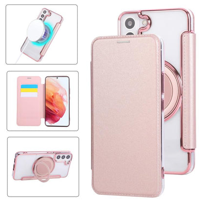 Ultra-thin Rotation Holder Magnetic Plating Vegan Leather Phone Case, For Samsung Galaxy S23 5G, For Samsung Galaxy S22 Ultra 5G, For Samsung Galaxy S22+ 5G, For Samsung Galaxy S22 5G