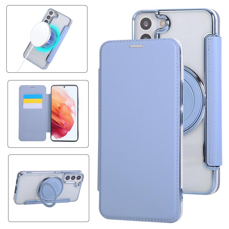 Ultra-thin Rotation Holder Magnetic Plating Vegan Leather Phone Case, For Samsung Galaxy S23 5G, For Samsung Galaxy S22 Ultra 5G, For Samsung Galaxy S22+ 5G, For Samsung Galaxy S22 5G