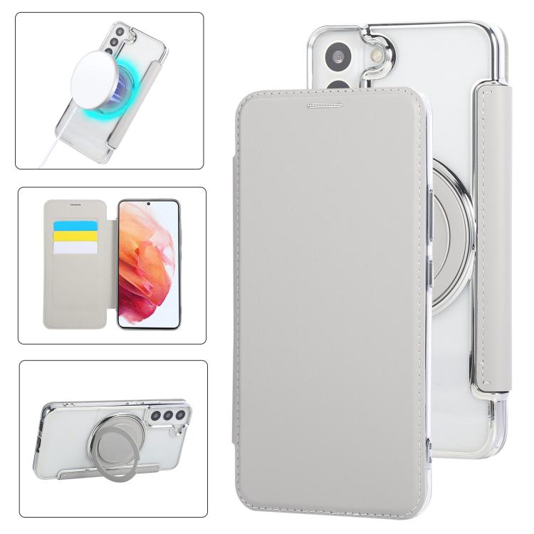 Ultra-thin Rotation Holder Magnetic Plating Vegan Leather Phone Case, For Samsung Galaxy S23 5G, For Samsung Galaxy S22 Ultra 5G, For Samsung Galaxy S22+ 5G, For Samsung Galaxy S22 5G