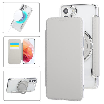 Ultra-thin Rotation Holder Magnetic Plating Vegan Leather Phone Case, For Samsung Galaxy S23 5G, For Samsung Galaxy S22 Ultra 5G, For Samsung Galaxy S22+ 5G, For Samsung Galaxy S22 5G