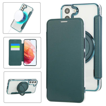 Ultra-thin Rotation Holder Magnetic Plating Vegan Leather Phone Case, For Samsung Galaxy S23 5G, For Samsung Galaxy S22 Ultra 5G, For Samsung Galaxy S22+ 5G, For Samsung Galaxy S22 5G