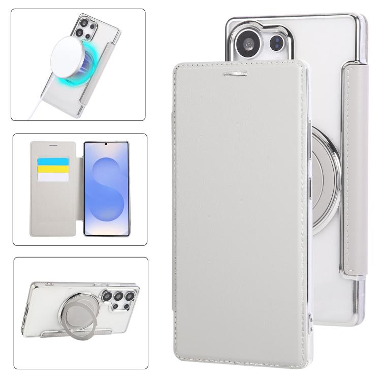Ultra-thin Rotation Holder Magnetic Plating Vegan Leather Phone Case, For Samsung Galaxy S23 5G, For Samsung Galaxy S22 Ultra 5G, For Samsung Galaxy S22+ 5G, For Samsung Galaxy S22 5G