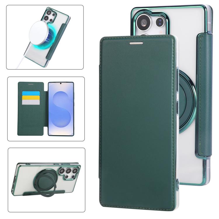 Ultra-thin Rotation Holder Magnetic Plating Vegan Leather Phone Case, For Samsung Galaxy S25 / S24 5G, For Samsung Galaxy S25+ / S24+ 5G, For Samsung Galaxy S25 Ultra 5G, For Samsung Galaxy S24 Ultra 5G, For Samsung Galaxy S23 Ultra 5G                 ...
