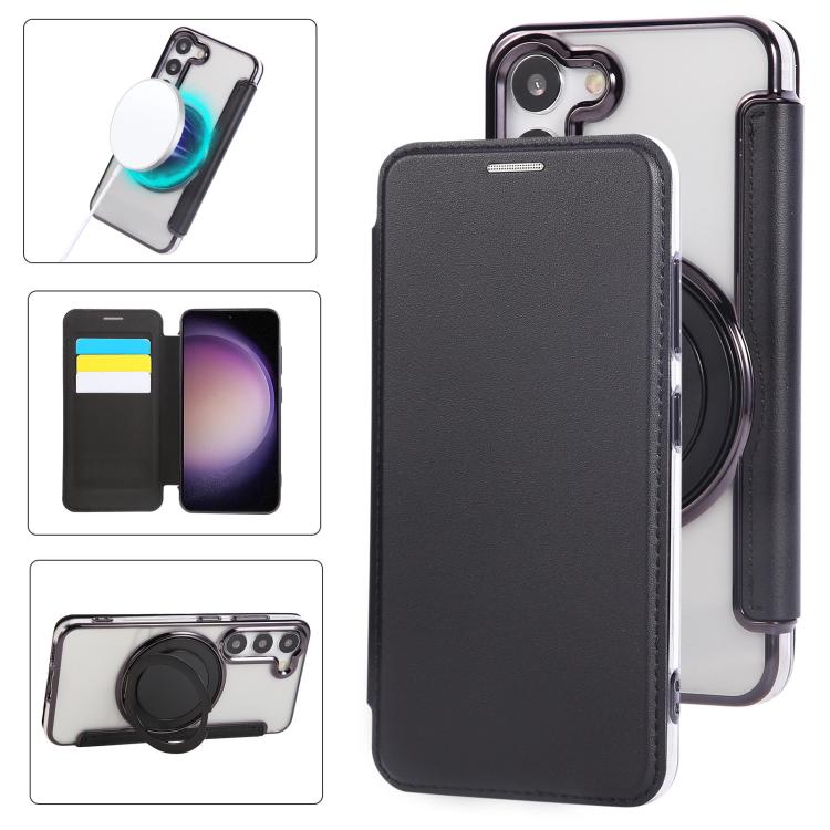Ultra-thin Rotation Holder Magnetic Plating Vegan Leather Phone Case, For Samsung Galaxy S25 / S24 5G, For Samsung Galaxy S25+ / S24+ 5G, For Samsung Galaxy S25 Ultra 5G, For Samsung Galaxy S24 Ultra 5G, For Samsung Galaxy S23 Ultra 5G                 ...