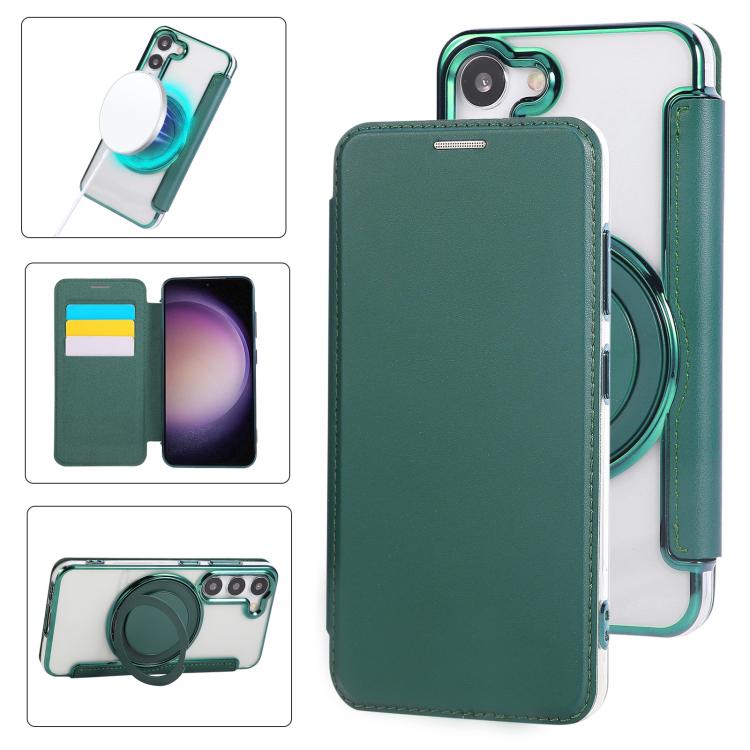 Ultra-thin Rotation Holder Magnetic Plating Vegan Leather Phone Case, For Samsung Galaxy S25 / S24 5G, For Samsung Galaxy S25+ / S24+ 5G, For Samsung Galaxy S25 Ultra 5G, For Samsung Galaxy S24 Ultra 5G, For Samsung Galaxy S23 Ultra 5G                 ...