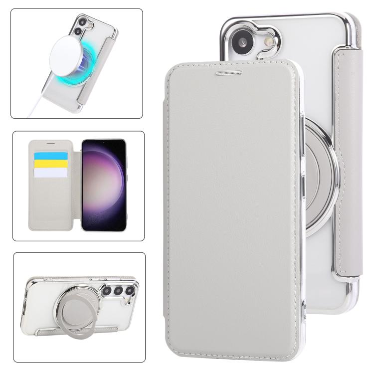 Ultra-thin Rotation Holder Magnetic Plating Vegan Leather Phone Case, For Samsung Galaxy S25 / S24 5G, For Samsung Galaxy S25+ / S24+ 5G, For Samsung Galaxy S25 Ultra 5G, For Samsung Galaxy S24 Ultra 5G, For Samsung Galaxy S23 Ultra 5G                 ...
