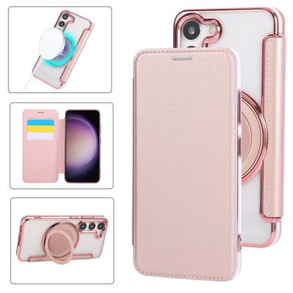 Ultra-thin Rotation Holder Magnetic Plating Vegan Leather Phone Case, For Samsung Galaxy S23 5G, For Samsung Galaxy S22 Ultra 5G, For Samsung Galaxy S22+ 5G, For Samsung Galaxy S22 5G