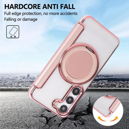 Ultra-thin Rotation Holder Magnetic Plating Vegan Leather Phone Case, For Samsung Galaxy S23 5G, For Samsung Galaxy S22 Ultra 5G, For Samsung Galaxy S22+ 5G, For Samsung Galaxy S22 5G