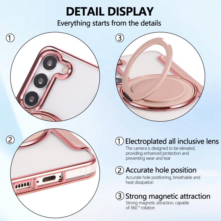 Ultra-thin Rotation Holder Magnetic Plating Vegan Leather Phone Case, For Samsung Galaxy S23 5G, For Samsung Galaxy S22 Ultra 5G, For Samsung Galaxy S22+ 5G, For Samsung Galaxy S22 5G