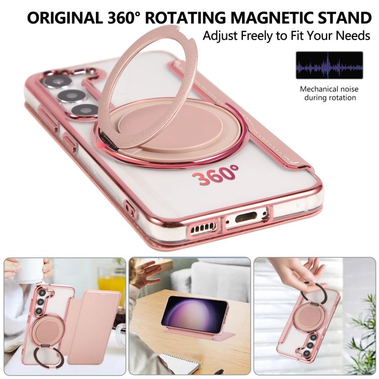 Ultra-thin Rotation Holder Magnetic Plating Vegan Leather Phone Case, For Samsung Galaxy S23 5G, For Samsung Galaxy S22 Ultra 5G, For Samsung Galaxy S22+ 5G, For Samsung Galaxy S22 5G