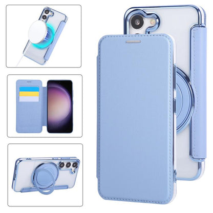 Ultra-thin Rotation Holder Magnetic Plating Vegan Leather Phone Case, For Samsung Galaxy S23 5G, For Samsung Galaxy S22 Ultra 5G, For Samsung Galaxy S22+ 5G, For Samsung Galaxy S22 5G