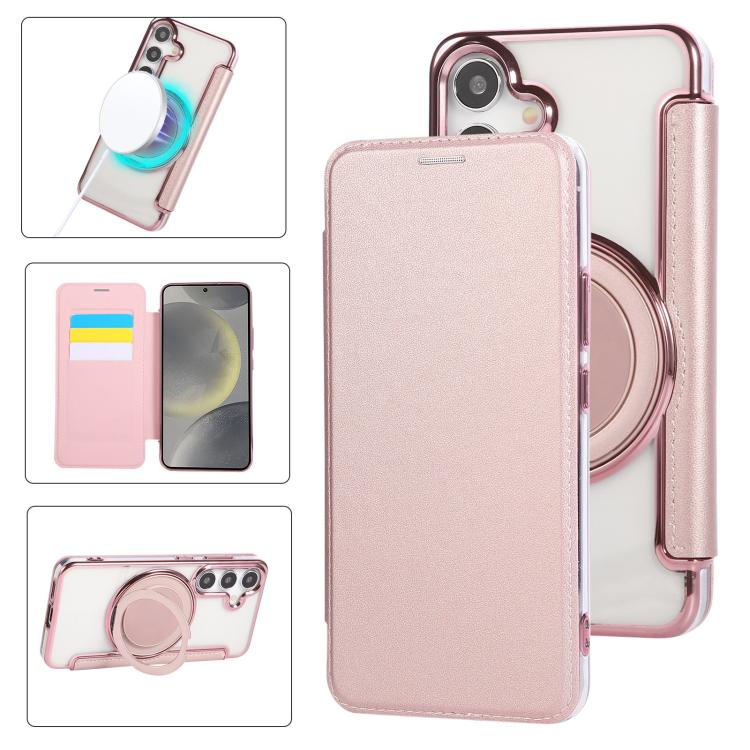 Ultra-thin Rotation Holder Magnetic Plating Vegan Leather Phone Case, For Samsung Galaxy S25 / S24 5G, For Samsung Galaxy S25+ / S24+ 5G, For Samsung Galaxy S25 Ultra 5G, For Samsung Galaxy S24 Ultra 5G, For Samsung Galaxy S23 Ultra 5G                 ...