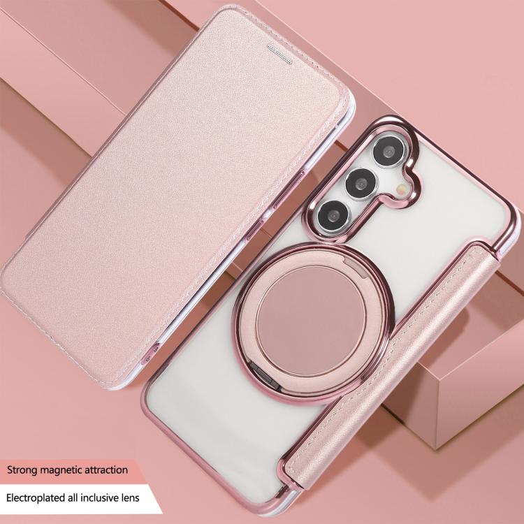 Ultra-thin Rotation Holder Magnetic Plating Vegan Leather Phone Case, For Samsung Galaxy S25 / S24 5G, For Samsung Galaxy S25+ / S24+ 5G, For Samsung Galaxy S25 Ultra 5G, For Samsung Galaxy S24 Ultra 5G, For Samsung Galaxy S23 Ultra 5G                 ...