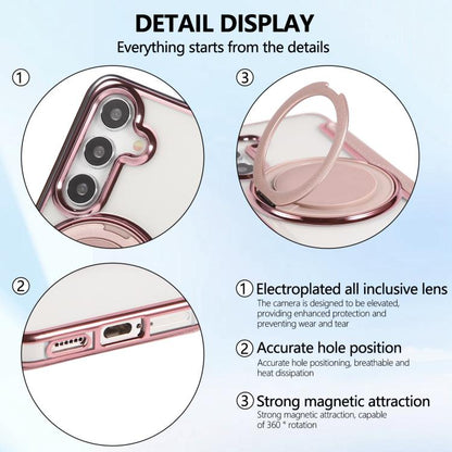 Ultra-thin Rotation Holder Magnetic Plating Vegan Leather Phone Case, For Samsung Galaxy S25 / S24 5G, For Samsung Galaxy S25+ / S24+ 5G, For Samsung Galaxy S25 Ultra 5G, For Samsung Galaxy S24 Ultra 5G, For Samsung Galaxy S23 Ultra 5G                 ...