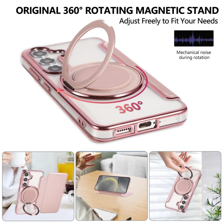 Ultra-thin Rotation Holder Magnetic Plating Vegan Leather Phone Case, For Samsung Galaxy S25 / S24 5G, For Samsung Galaxy S25+ / S24+ 5G, For Samsung Galaxy S25 Ultra 5G, For Samsung Galaxy S24 Ultra 5G, For Samsung Galaxy S23 Ultra 5G                 ...