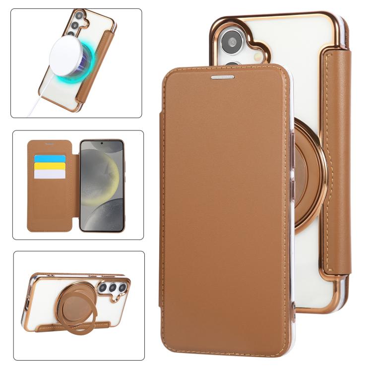 Ultra-thin Rotation Holder Magnetic Plating Vegan Leather Phone Case, For Samsung Galaxy S25 / S24 5G, For Samsung Galaxy S25+ / S24+ 5G, For Samsung Galaxy S25 Ultra 5G, For Samsung Galaxy S24 Ultra 5G, For Samsung Galaxy S23 Ultra 5G                 ...