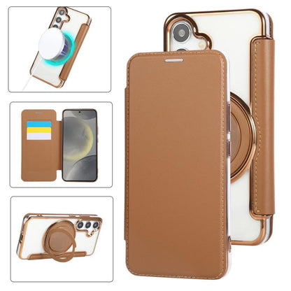 Ultra-thin Rotation Holder Magnetic Plating Vegan Leather Phone Case, For Samsung Galaxy S25 / S24 5G, For Samsung Galaxy S25+ / S24+ 5G, For Samsung Galaxy S25 Ultra 5G, For Samsung Galaxy S24 Ultra 5G, For Samsung Galaxy S23 Ultra 5G                 ...