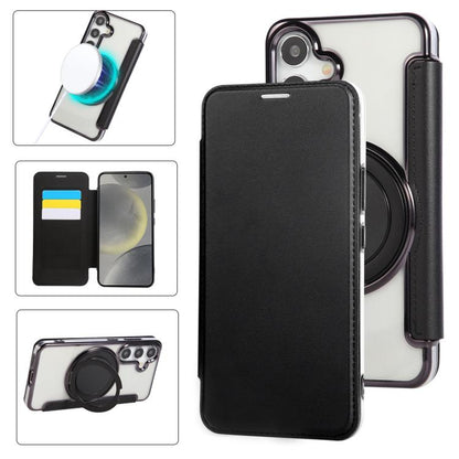 Ultra-thin Rotation Holder Magnetic Plating Vegan Leather Phone Case, For Samsung Galaxy S25 / S24 5G, For Samsung Galaxy S25+ / S24+ 5G, For Samsung Galaxy S25 Ultra 5G, For Samsung Galaxy S24 Ultra 5G, For Samsung Galaxy S23 Ultra 5G                 ...