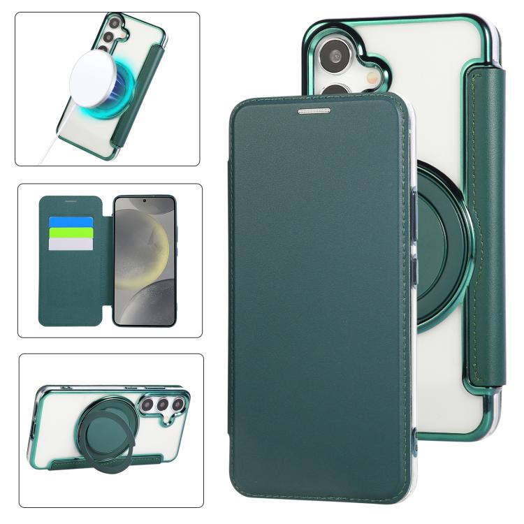 Ultra-thin Rotation Holder Magnetic Plating Vegan Leather Phone Case, For Samsung Galaxy S25 / S24 5G, For Samsung Galaxy S25+ / S24+ 5G, For Samsung Galaxy S25 Ultra 5G, For Samsung Galaxy S24 Ultra 5G, For Samsung Galaxy S23 Ultra 5G                 ...