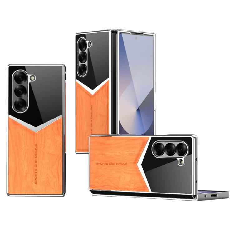 Wood Grain Vegan Leather Contrast Color Phone Case with Sreen Film, For Samsung Galaxy Z Fold7 5G, For Samsung Galaxy Z Fold6 5G, For Samsung Galaxy Z Fold5 5G, For Samsung Galaxy Z Fold4 5G, For Samsung Galaxy Z Fold3 5G