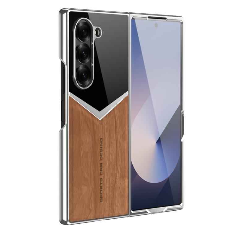 Wood Grain Vegan Leather Contrast Color Phone Case with Sreen Film, For Samsung Galaxy Z Fold7 5G, For Samsung Galaxy Z Fold6 5G, For Samsung Galaxy Z Fold5 5G, For Samsung Galaxy Z Fold4 5G, For Samsung Galaxy Z Fold3 5G