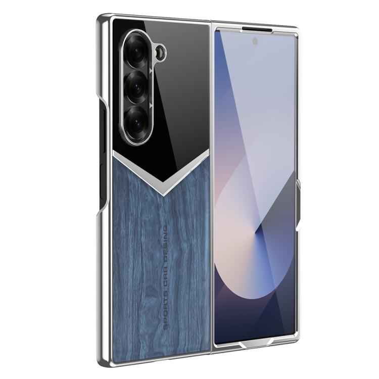 Wood Grain Vegan Leather Contrast Color Phone Case with Sreen Film, For Samsung Galaxy Z Fold7 5G, For Samsung Galaxy Z Fold6 5G, For Samsung Galaxy Z Fold5 5G, For Samsung Galaxy Z Fold4 5G, For Samsung Galaxy Z Fold3 5G