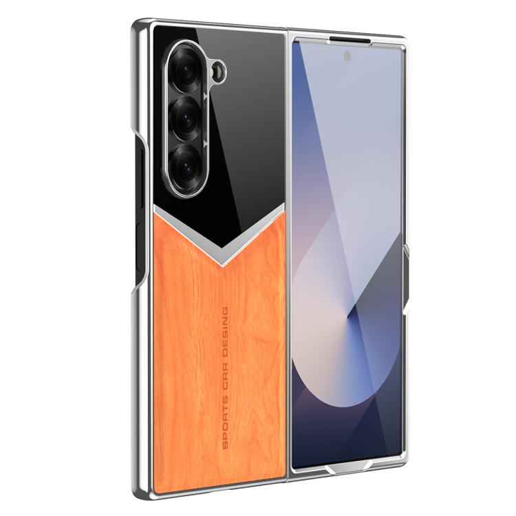 Wood Grain Vegan Leather Contrast Color Phone Case with Sreen Film, For Samsung Galaxy Z Fold7 5G, For Samsung Galaxy Z Fold6 5G, For Samsung Galaxy Z Fold5 5G, For Samsung Galaxy Z Fold4 5G, For Samsung Galaxy Z Fold3 5G