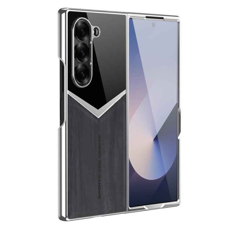 Wood Grain Vegan Leather Contrast Color Phone Case with Sreen Film, For Samsung Galaxy Z Fold7 5G, For Samsung Galaxy Z Fold6 5G, For Samsung Galaxy Z Fold5 5G, For Samsung Galaxy Z Fold4 5G, For Samsung Galaxy Z Fold3 5G