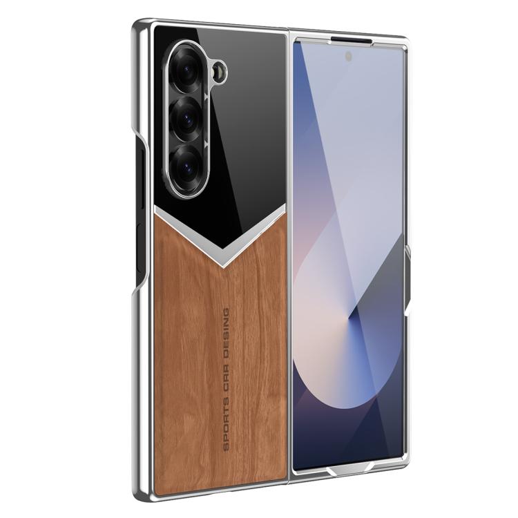 Wood Grain Vegan Leather Contrast Color Phone Case with Sreen Film, For Samsung Galaxy Z Fold7 5G, For Samsung Galaxy Z Fold6 5G, For Samsung Galaxy Z Fold5 5G, For Samsung Galaxy Z Fold4 5G, For Samsung Galaxy Z Fold3 5G