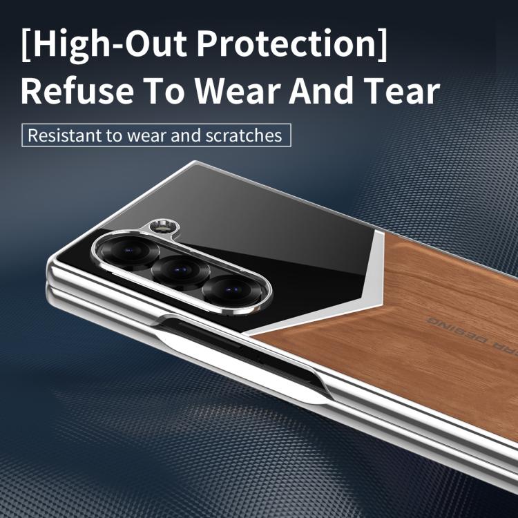 Wood Grain Vegan Leather Contrast Color Phone Case with Sreen Film, For Samsung Galaxy Z Fold7 5G, For Samsung Galaxy Z Fold6 5G, For Samsung Galaxy Z Fold5 5G, For Samsung Galaxy Z Fold4 5G, For Samsung Galaxy Z Fold3 5G