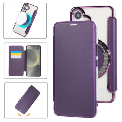 Ultra-thin Magnetic Plating Vegan Leather Phone Case, For Samsung Galaxy S25 / S24 5G, For Samsung Galaxy S25+ / S24+ 5G, For Samsung Galaxy S25 Ultra 5G, For Samsung Galaxy S24 Ultra 5G, For Samsung Galaxy S23 Ultra 5G, For Samsung Galaxy S23+ 5G