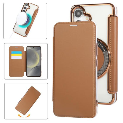 Ultra-thin Magnetic Plating Vegan Leather Phone Case, For Samsung Galaxy S25 / S24 5G, For Samsung Galaxy S25+ / S24+ 5G, For Samsung Galaxy S25 Ultra 5G, For Samsung Galaxy S24 Ultra 5G, For Samsung Galaxy S23 Ultra 5G, For Samsung Galaxy S23+ 5G