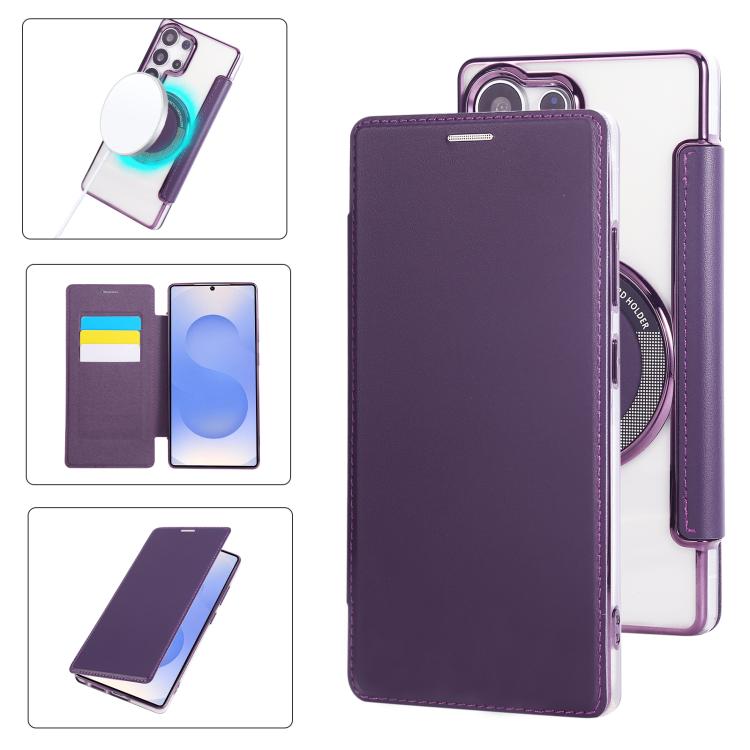 Ultra-thin Magnetic Plating Vegan Leather Phone Case, For Samsung Galaxy S25 / S24 5G, For Samsung Galaxy S25+ / S24+ 5G, For Samsung Galaxy S25 Ultra 5G, For Samsung Galaxy S24 Ultra 5G, For Samsung Galaxy S23 Ultra 5G, For Samsung Galaxy S23+ 5G