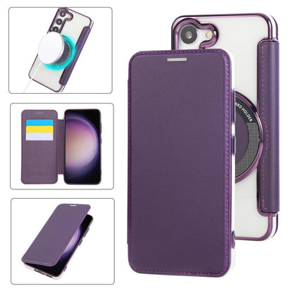 Ultra-thin Magnetic Plating Vegan Leather Phone Case, For Samsung Galaxy S23 5G, For Samsung Galaxy S22 Ultra 5G, For Samsung Galaxy S22+ 5G, For Samsung Galaxy S22 5G