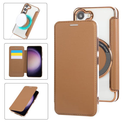 Ultra-thin Magnetic Plating Vegan Leather Phone Case, For Samsung Galaxy S23 5G, For Samsung Galaxy S22 Ultra 5G, For Samsung Galaxy S22+ 5G, For Samsung Galaxy S22 5G