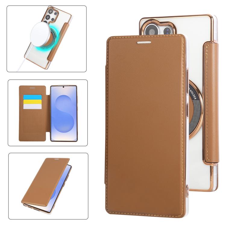 Ultra-thin Magnetic Plating Vegan Leather Phone Case, For Samsung Galaxy S23 5G, For Samsung Galaxy S22 Ultra 5G, For Samsung Galaxy S22+ 5G, For Samsung Galaxy S22 5G