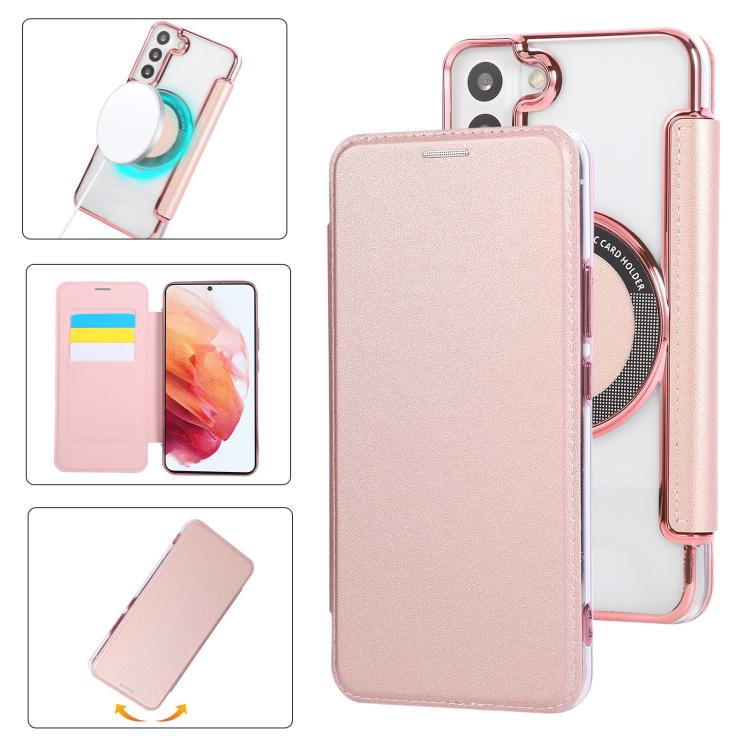 Ultra-thin Magnetic Plating Vegan Leather Phone Case, For Samsung Galaxy S23 5G, For Samsung Galaxy S22 Ultra 5G, For Samsung Galaxy S22+ 5G, For Samsung Galaxy S22 5G
