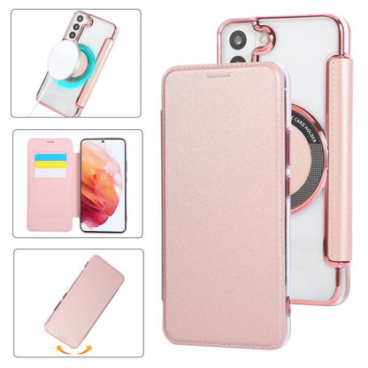 Ultra-thin Magnetic Plating Vegan Leather Phone Case, For Samsung Galaxy S23 5G, For Samsung Galaxy S22 Ultra 5G, For Samsung Galaxy S22+ 5G, For Samsung Galaxy S22 5G