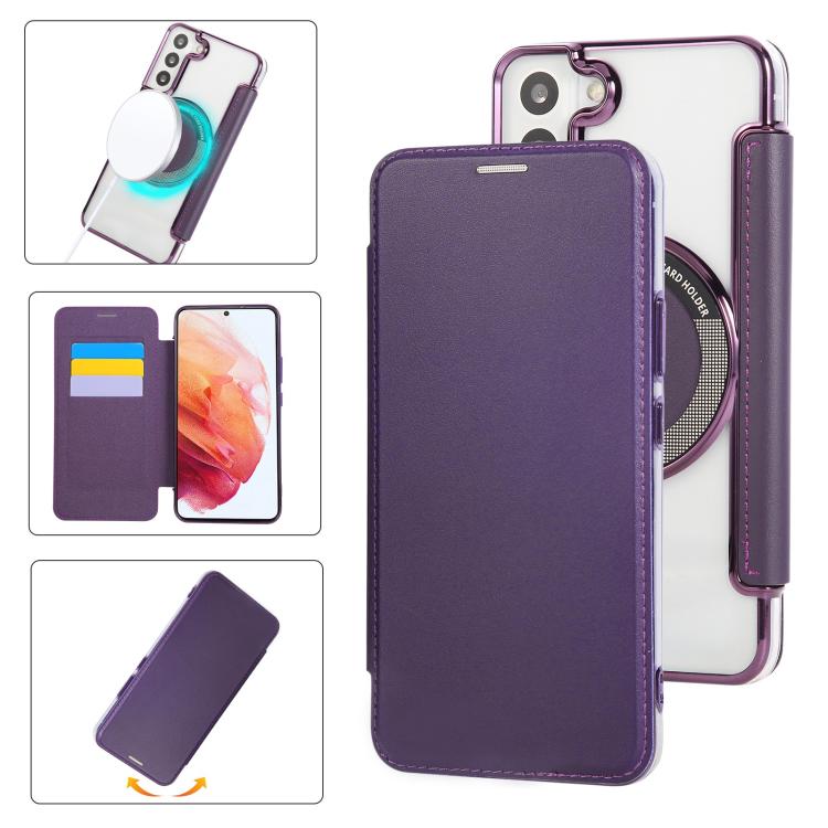 Ultra-thin Magnetic Plating Vegan Leather Phone Case, For Samsung Galaxy S23 5G, For Samsung Galaxy S22 Ultra 5G, For Samsung Galaxy S22+ 5G, For Samsung Galaxy S22 5G