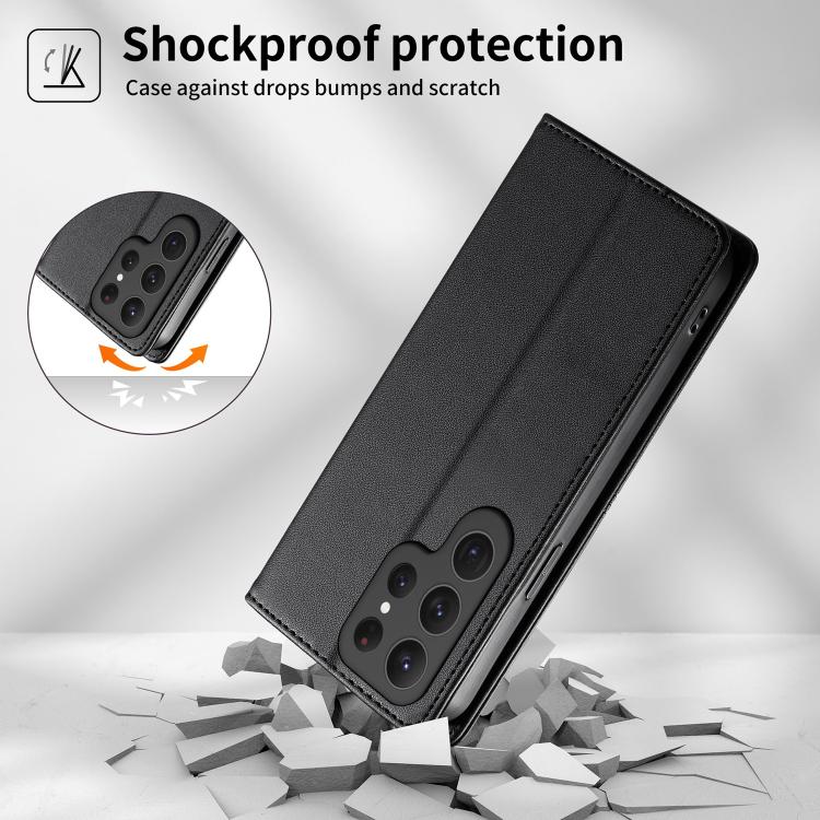 Stitched Line Magnetic RFID Vegan Leather Phone Case, For Samsung Galaxy S25 Ultra 5G, For Samsung Galaxy S24 FE 5G, For Samsung Galaxy S24 Ultra 5G, For Samsung Galaxy S23 FE 5G, For Samsung Galaxy S23 Ultra 5G, For Samsung Galaxy S23+ 5G             ...