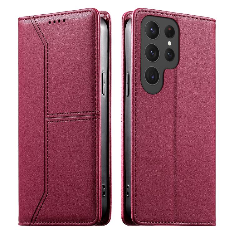 Stitched Line Magnetic RFID Vegan Leather Phone Case, For Samsung Galaxy S25 Ultra 5G, For Samsung Galaxy S24 FE 5G, For Samsung Galaxy S24 Ultra 5G, For Samsung Galaxy S23 FE 5G, For Samsung Galaxy S23 Ultra 5G, For Samsung Galaxy S23+ 5G             ...