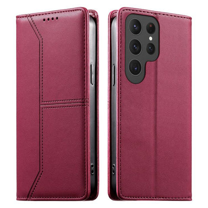 Stitched Line Magnetic RFID Vegan Leather Phone Case, For Samsung Galaxy S25 Ultra 5G, For Samsung Galaxy S24 FE 5G, For Samsung Galaxy S24 Ultra 5G, For Samsung Galaxy S23 FE 5G, For Samsung Galaxy S23 Ultra 5G, For Samsung Galaxy S23+ 5G             ...