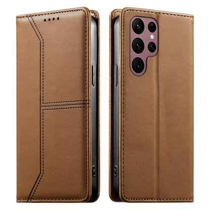 Stitched Line Magnetic RFID Vegan Leather Phone Case, For Samsung Galaxy S25 Ultra 5G, For Samsung Galaxy S24 FE 5G, For Samsung Galaxy S24 Ultra 5G, For Samsung Galaxy S23 FE 5G, For Samsung Galaxy S23 Ultra 5G, For Samsung Galaxy S23+ 5G             ...