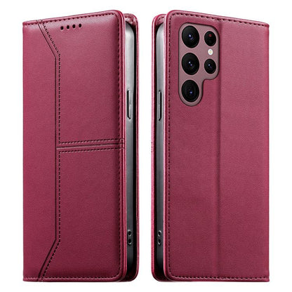 Stitched Line Magnetic RFID Vegan Leather Phone Case, For Samsung Galaxy S25 Ultra 5G, For Samsung Galaxy S24 FE 5G, For Samsung Galaxy S24 Ultra 5G, For Samsung Galaxy S23 FE 5G, For Samsung Galaxy S23 Ultra 5G, For Samsung Galaxy S23+ 5G             ...