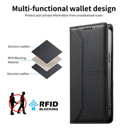 Stitched Line Magnetic RFID Vegan Leather Phone Case, For Samsung Galaxy S22+ 5G, For Samsung Galaxy S22 5G, For Samsung Galaxy S21 FE 5G, For Samsung Galaxy S21 5G, For Samsung Galaxy S21+ 5G, For Samsung Galaxy S21 Ultra 5G, For Samsung Galaxy S20 Ul...