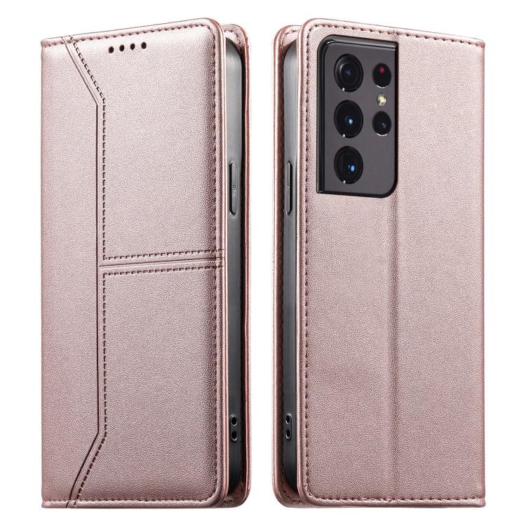 Stitched Line Magnetic RFID Vegan Leather Phone Case, For Samsung Galaxy S22+ 5G, For Samsung Galaxy S22 5G, For Samsung Galaxy S21 FE 5G, For Samsung Galaxy S21 5G, For Samsung Galaxy S21+ 5G, For Samsung Galaxy S21 Ultra 5G, For Samsung Galaxy S20 Ul...