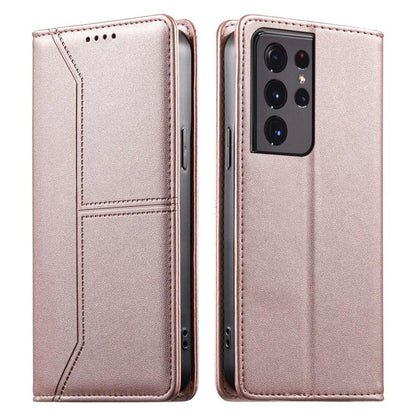 Stitched Line Magnetic RFID Vegan Leather Phone Case, For Samsung Galaxy S22+ 5G, For Samsung Galaxy S22 5G, For Samsung Galaxy S21 FE 5G, For Samsung Galaxy S21 5G, For Samsung Galaxy S21+ 5G, For Samsung Galaxy S21 Ultra 5G, For Samsung Galaxy S20 Ul...