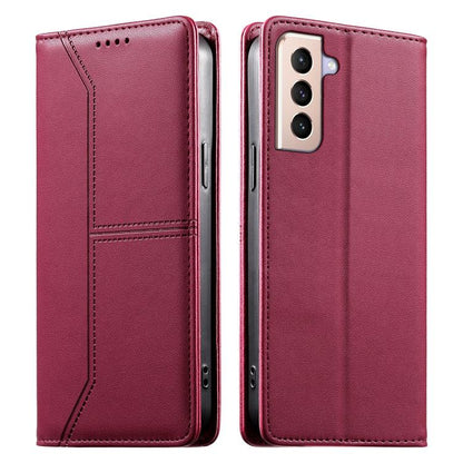 Stitched Line Magnetic RFID Vegan Leather Phone Case, For Samsung Galaxy S22+ 5G, For Samsung Galaxy S22 5G, For Samsung Galaxy S21 FE 5G, For Samsung Galaxy S21 5G, For Samsung Galaxy S21+ 5G, For Samsung Galaxy S21 Ultra 5G, For Samsung Galaxy S20 Ul...
